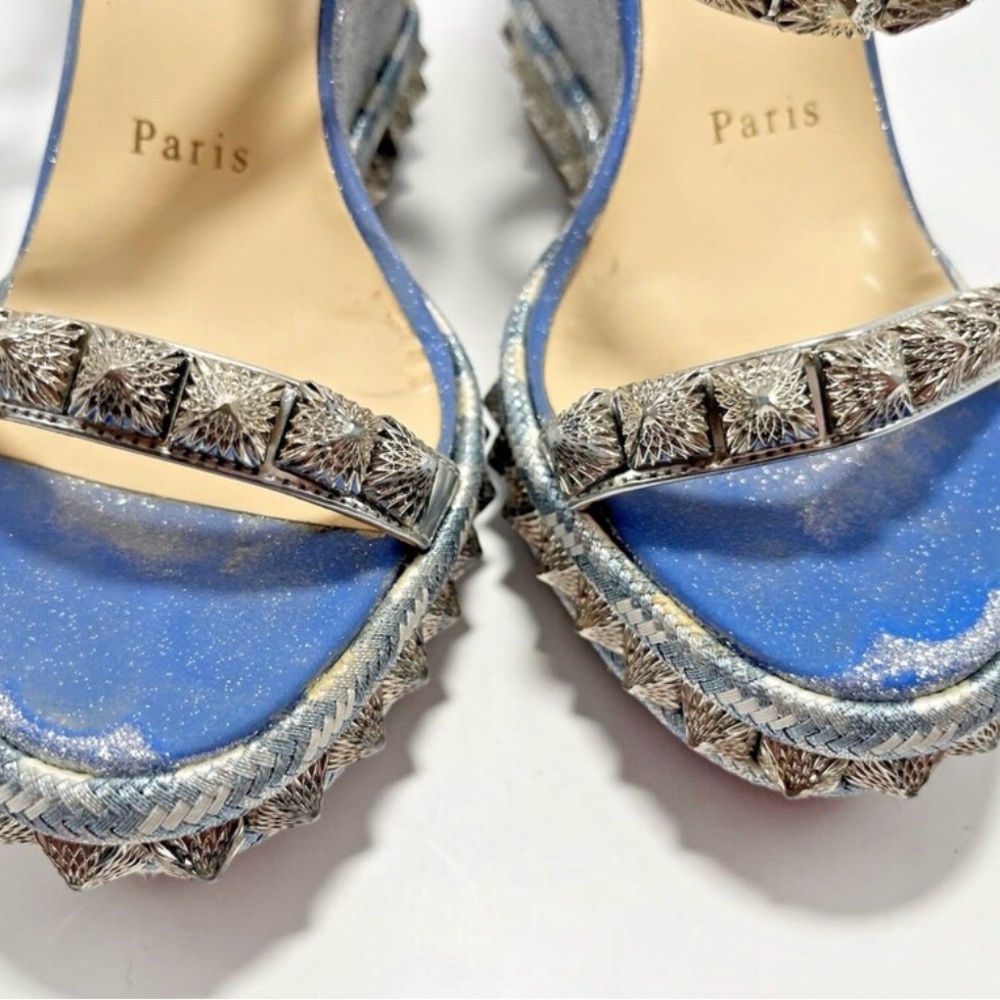 Christian Louboutin Silver Studded Wedge Sandals - Picture 6 of 11